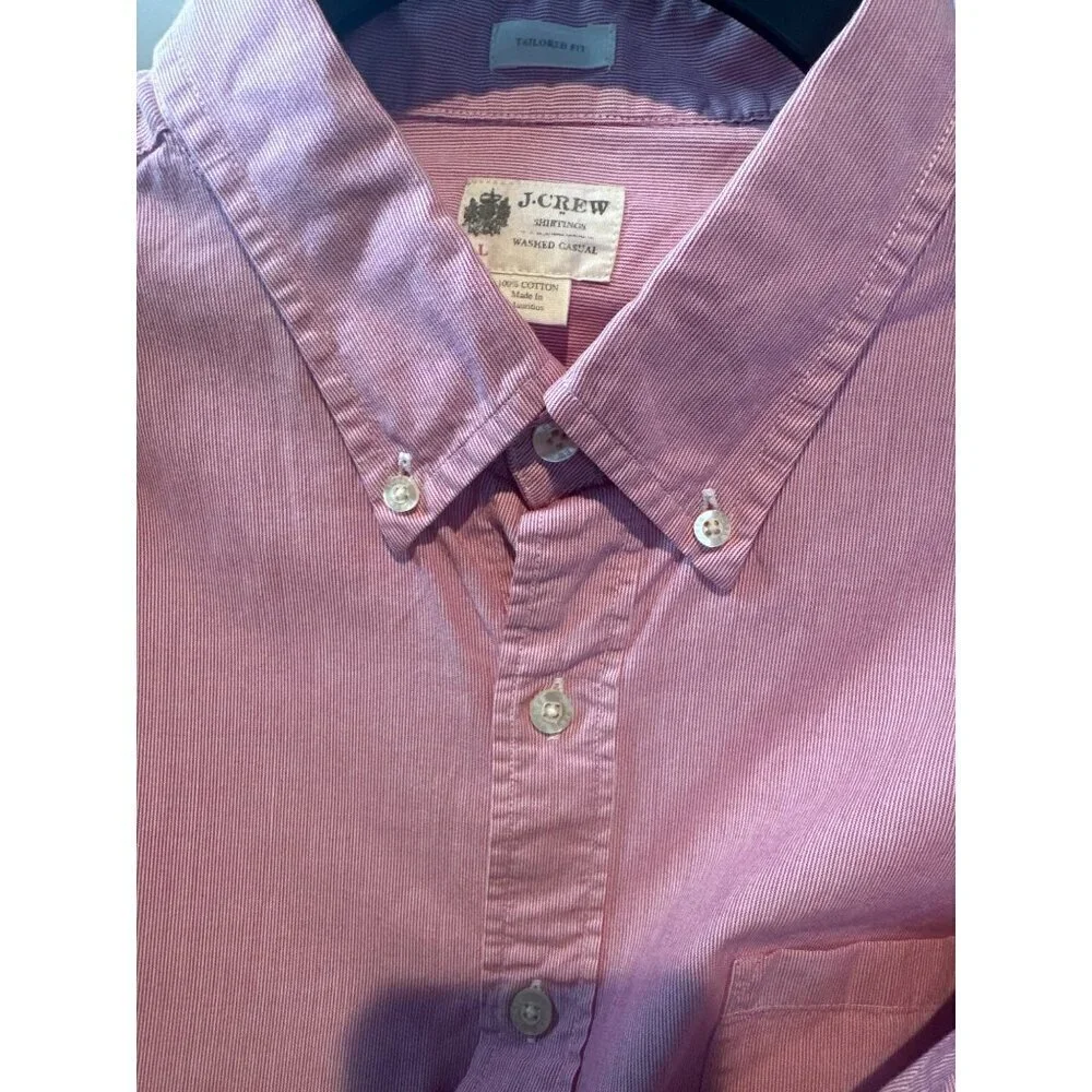 J.Crew Men's L Pink White Striped Tailored Fit Button-Down Shirt Y2K VTG Preppy